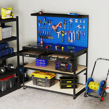 Load image into Gallery viewer, tabli de Bricolage 121 x 61 cm Table de Travail en Mtal de 230 kg avec 3 Panneaux Perfors 24 Accessoires de Suspension Noir/Bleu Marine -