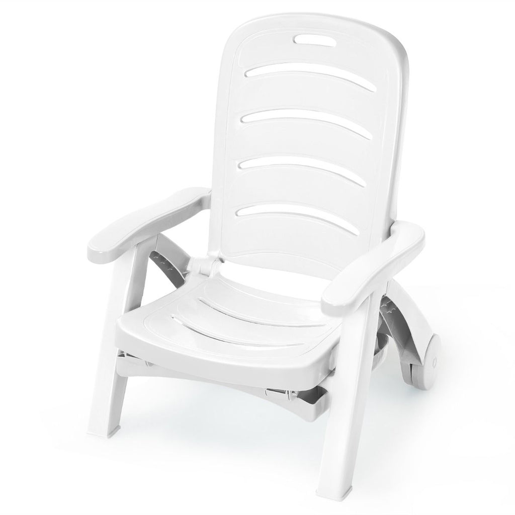 Chaise Longue Pliable Dossier Inclinable  5 Positions avec Roues Intgres pour Terrasse Jardin Piscine 150 kg Gris/Blanc/Bleu -