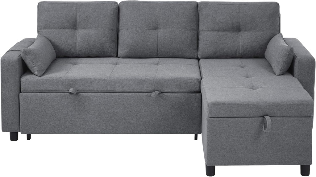 Zubaliya Canapé Convertible en Forme de L,canape lit 2 Places Convertible Gris,canapé 3 Places lit gigogne avec Fonction Couchage,équipé d'un Espace de Rangement
