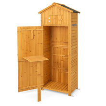 Load image into Gallery viewer, Armoire de Jardin en Bois Imperméable avec Toit Abri de Jardin avec Table Pliable Étagères et 8 Crochets 75x50x180,5CM -