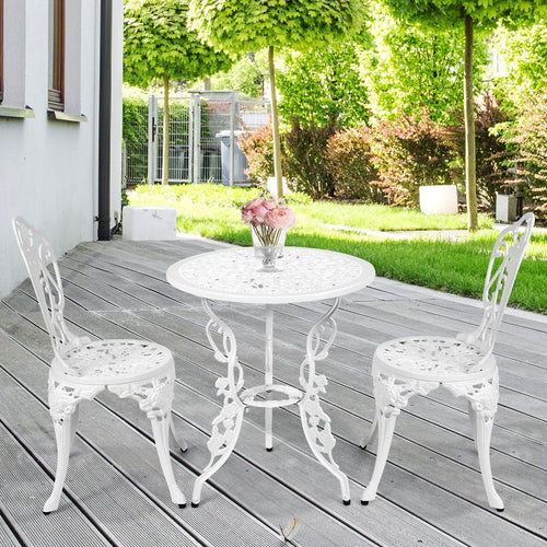 Ensemble Table et 2 Chaises pour Jardin en Aluminium en Forme de Rose Blanc Rsistant aux Intempries -