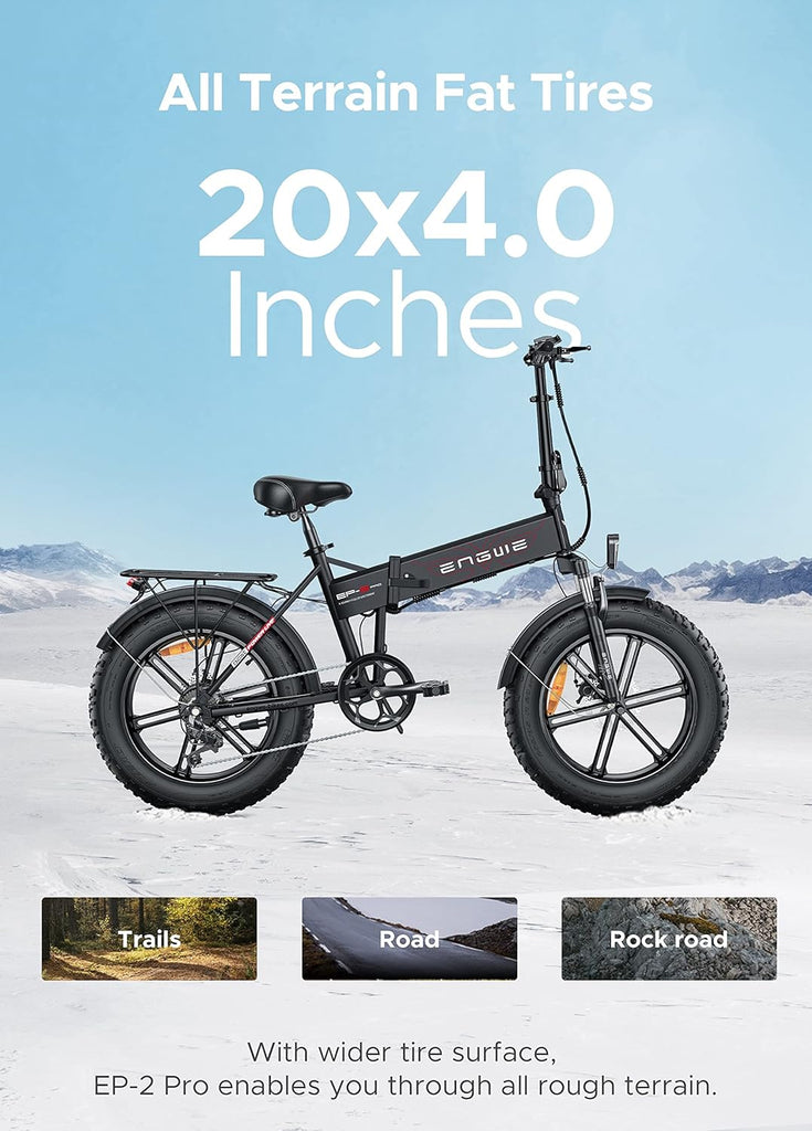 EP-2 Pro Vlo lectrique Pliable 20 脳 4.0 Fat Bike Electrique 7 Vitesses avec Batterie Amovible 48V 13Ah Autonomie 120km Tout-Terrain & VTT & Plage & Neige -
