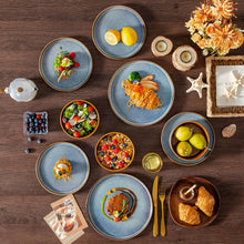 Load image into Gallery viewer, vancasso ONION Assiettes Service de Table 24 Pièces pour 8 Personnes, Service Complet en Grès - 8 Assiettes Plates, 8 Dessert et 8 Bols - Adapté au Micro-Ondes, Glaçure Gris Bleu