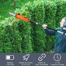 Load image into Gallery viewer, lagueuse Tlescopique sur Perche sans Fil 198 -274 cm Coupe Branche avec Batterie 20V et Chargeur Orange -