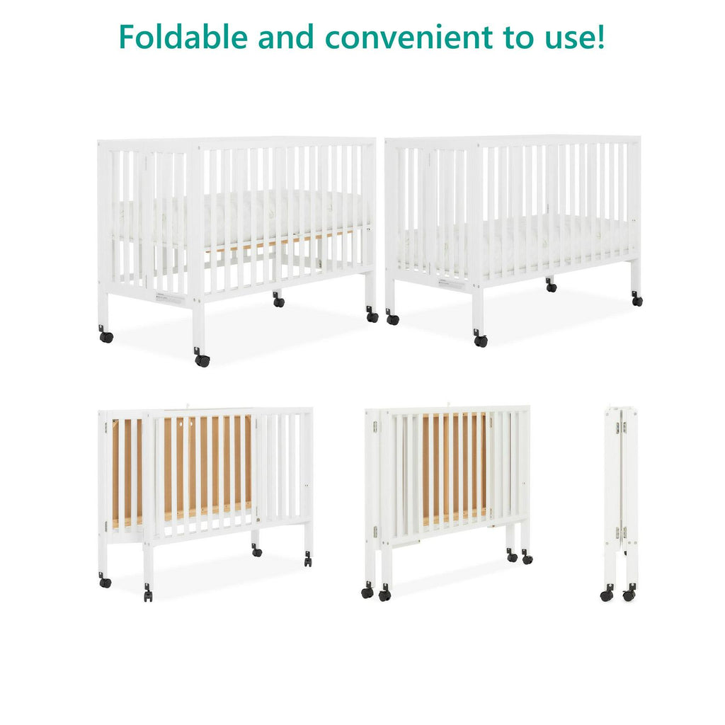 Dream on Me Quinn Full - Size Folding Crib. Removable Wheels. Modern Nursey. Adjustable Mattress Support. Patent Folding System in White
