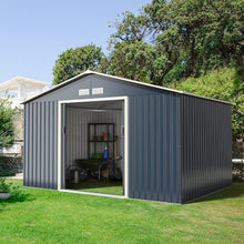 Load image into Gallery viewer, Abri de Jardin en Métal &amp; Extension 10.85avec 2 Portes Coulissantes Verrouillables 4 Trous d’Aération Gris pour Vélo -