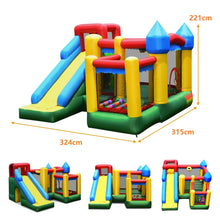 Load image into Gallery viewer, Château Gonflable 4 en 1 pour Enfant 3-10 Ans avec Toboggan Aire de Saut Mur d’Escalade Panier de Basketball -