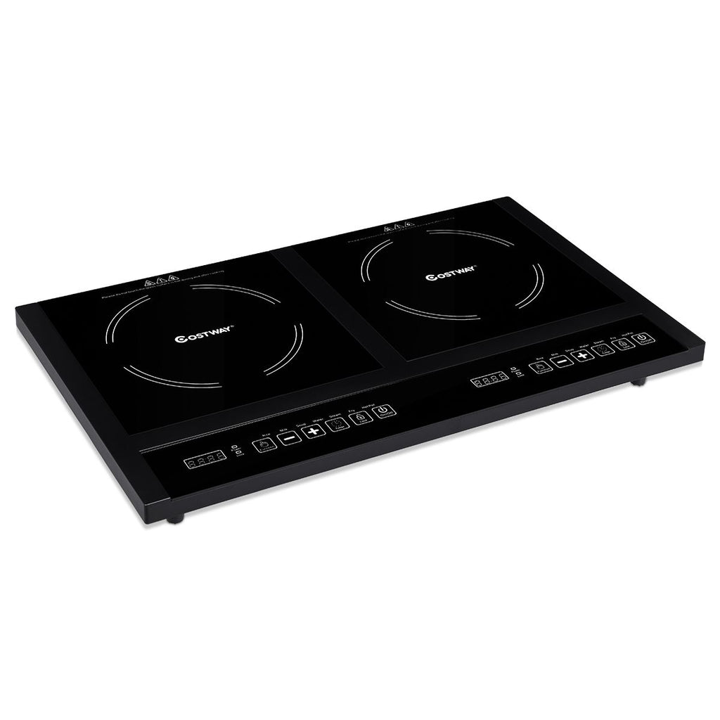 Double Plaque de Cuisson Electrique en Vitrocramique 1800W+1800W 2 Zones 8 Niveaux de Temprature/Puissance Variables Noir -