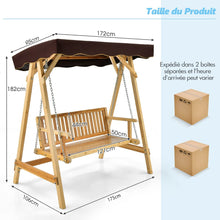 Load image into Gallery viewer, Balancelle de Jardin 2 Places en Bois avec Toit Inclinable Imperméable Chaîne Métallique Réglable Charge 240KG Cadre en A pour Jardin Véranda Cour -