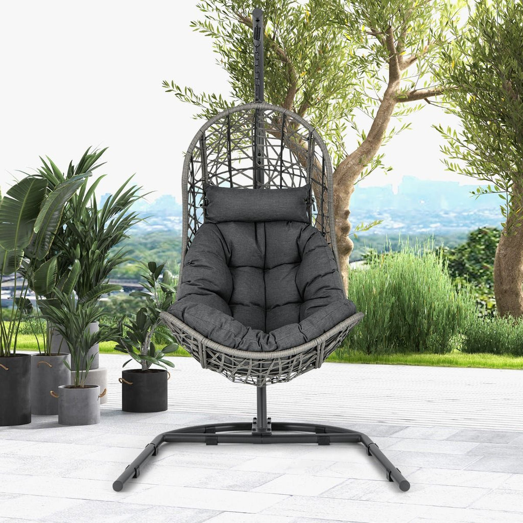 Chaise Oeuf en Rotin PE avec Support avec Oreiller et Coussin Chaise Suspendue avec Accessoires de Suspension Capacit 160 Kg Gris -