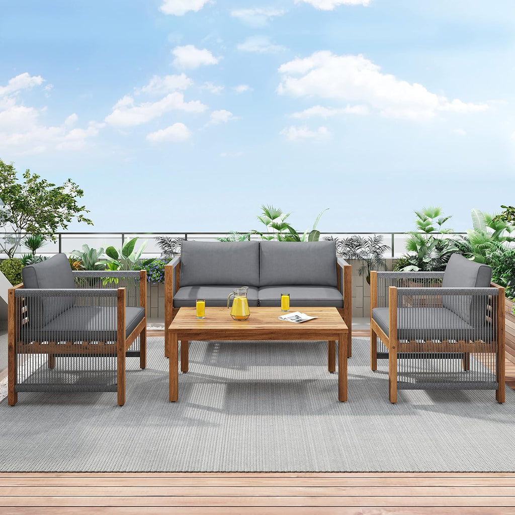 Salon de Jardin,Salon de Jardin 4 Personnes,avec canapé,Table Basse et Coussins,Housse en Tissu déhoussable et Lavable,Noir (Coussins d'assise Inclus)