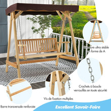 Load image into Gallery viewer, Balancelle de Jardin 2 Places en Bois avec Toit Inclinable Imperméable Chaîne Métallique Réglable Charge 240KG Cadre en A pour Jardin Véranda Cour -