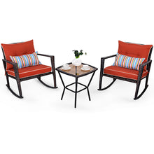 Load image into Gallery viewer, Ensemble de Jardin avec 2 Fauteuils à Bascule et 1 Table Basse en Verre Trempé Tous Coussins Inclus en Rotin PE -