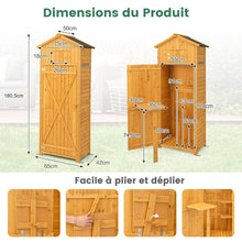 Load image into Gallery viewer, Armoire de Jardin en Bois Imperméable avec Toit Abri de Jardin avec Table Pliable Étagères et 8 Crochets 75x50x180,5CM -