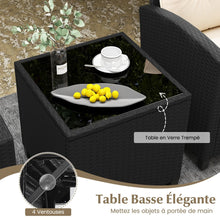 Load image into Gallery viewer, Ensemble de Meubles 3 Pièces de Patio en Rotin Charge 180KG Salon de Jardin 2 Fauteuils Table Basse avec Plateau Noir/Beige/Blanc -