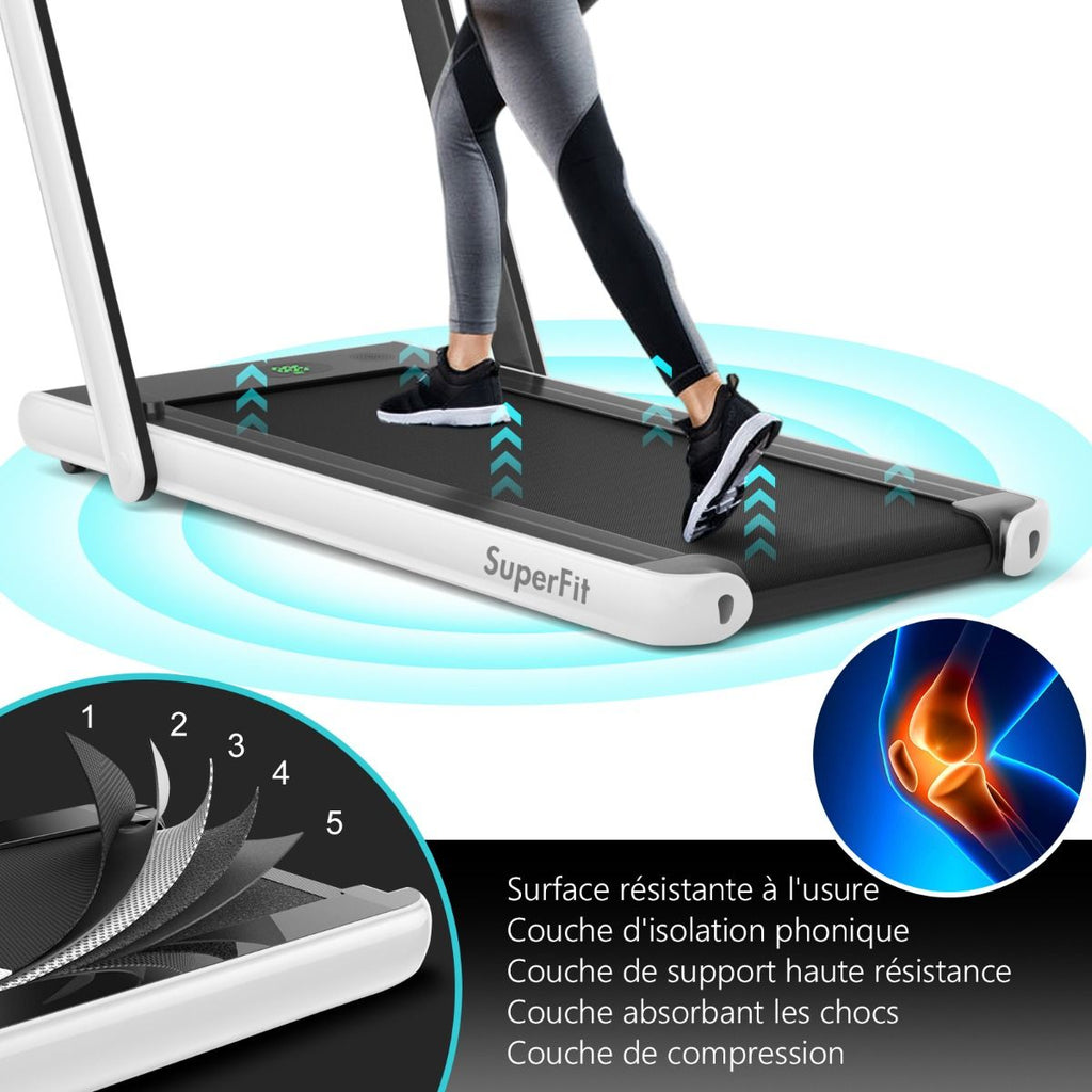 2 en 1 Tapis de Course Electrique Pliable 1 à 12 Km/H avec Haut-parleur Bluetooth Télécommande Moteur 0,75HP Vert/Blanc/Noir/Rouge/Or/Noir et Argenté/Bleu -