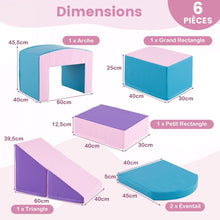 Load image into Gallery viewer, 6 Blocs d’Escalade en Mousse Jeu d’Escalade pour Tout-Petits Jeu d’Activité d’Escalade Coloré Tunnel Escaliers et Rampe pour 12+ Mois Coloré/Bleu/Violet -