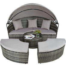 Load image into Gallery viewer, Bain de soleil transat meuble jardin rond modulable gris 2208062 -