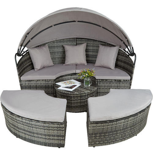 Bain de soleil transat meuble jardin rond modulable gris 2208062 -