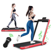 Load image into Gallery viewer, 2 en 1 Tapis de Course Electrique Pliable 1 à 12 Km/H avec Haut-parleur Bluetooth Télécommande Moteur 0,75HP Vert/Blanc/Noir/Rouge/Or/Noir et Argenté/Bleu -