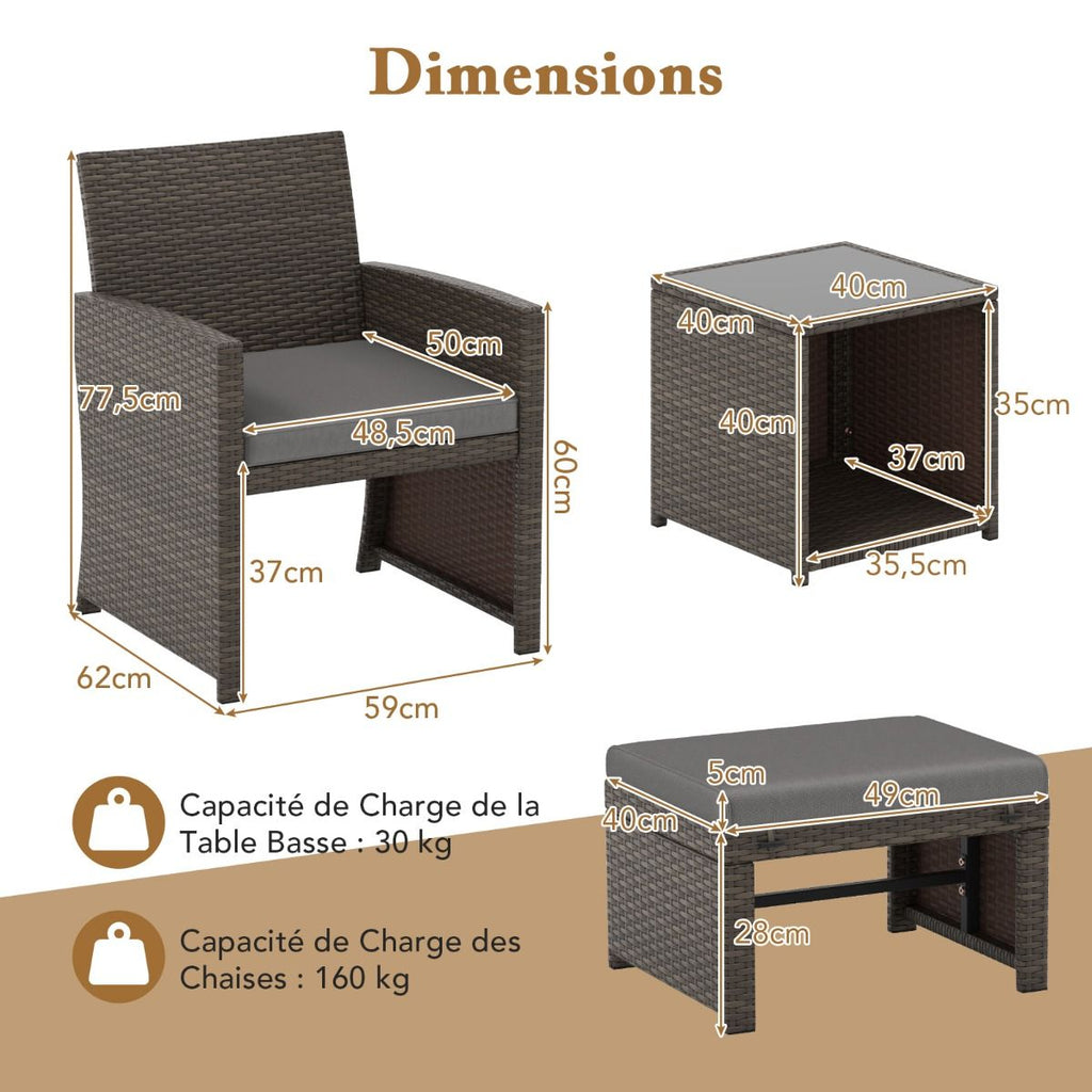 Ensemble Meuble de Salon 5PCS Salon de Jardin en Rotin PE avec Coussin pour Balcon Piscine Terrasse Gris/Blanc -