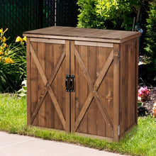 Load image into Gallery viewer, Armoire de Jardin Exterieur en Bois 77,5 x 56 x 72 cm Abri  Outils avec Double Portes Marron -