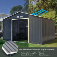 Load image into Gallery viewer, Abri de Jardin en Mtal 8,67 銕340 x 255 x 210 cm avec 2 Portes Coulissantes Verrouillables 4 Trous d橝ration Gris pour Vlo -