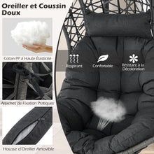 Load image into Gallery viewer, Chaise Oeuf en Rotin PE avec Support avec Oreiller et Coussin Chaise Suspendue avec Accessoires de Suspension Capacit 160 Kg Gris -