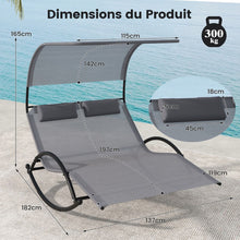 Load image into Gallery viewer, Chaise Longue Double Chaise  Bascule pour 2 Personnes 2 Appui-T锚tes Amovibles Cadre en Mtal Robuste Lit de Repos Ergonomique 2 Places Gris/Noir/Beige -