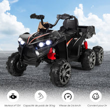 Load image into Gallery viewer, 12V Quad Electrique Enfants avec Lumières LED et Musique Véhicule Electrique Enfants avec Démarrage Lent Charge 30kg 129 x 69 x 72 cm Noir/Rouge -