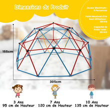 Load image into Gallery viewer, Dôme d'Escalade de 305cm avec Balançoire Cage d'Escalade en Métal Charge Max 363 kg Intérieur Extérieur pour Enfants de 3-10 Ans Jaune/Rouge -