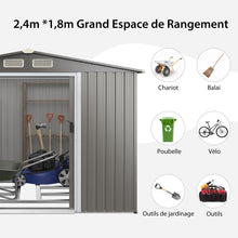 Load image into Gallery viewer, Abri de Jardin Métal Extérieur 9.74m³ Acier Galvanisé avec Fondation 4 Persiennes Double Porte et Rampe 260 x 207 x 181 cm Gris Foncé/Gris Clair -