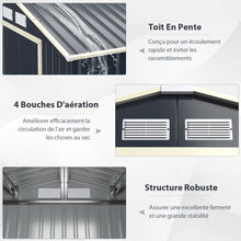 Load image into Gallery viewer, Abri de Jardin en Mtal 5,29 銕77 x 191 x 202 cm avec 2 Portes Coulissantes Verrouillables 4 Trous d橝ration Gris pour Vlo -