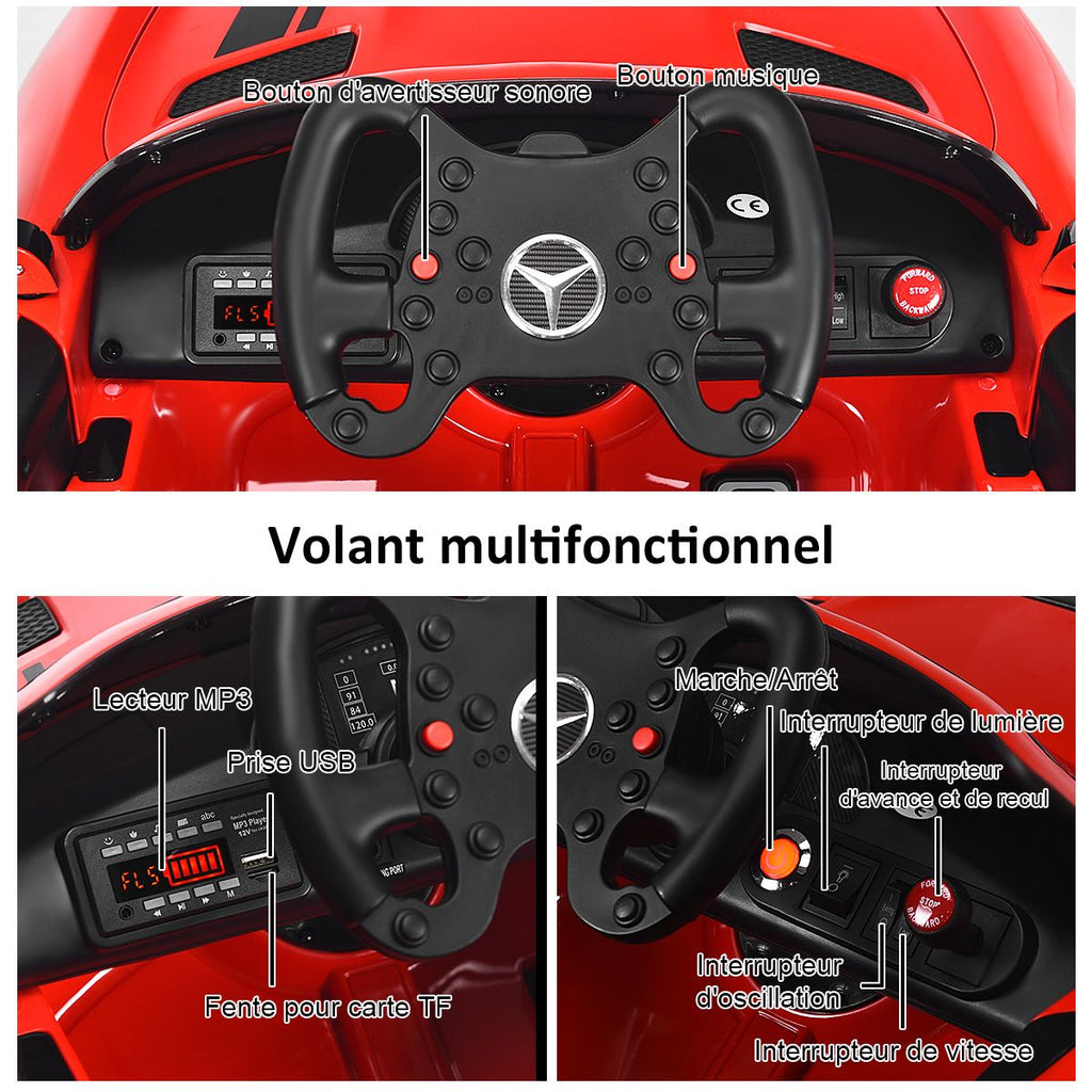 Voiture Sport Electrique 12 V pour Enfants Vitesse Max.: 5 km/h Télécommande 2.4G MP3 Effets Sonores Lumineux Rouge -