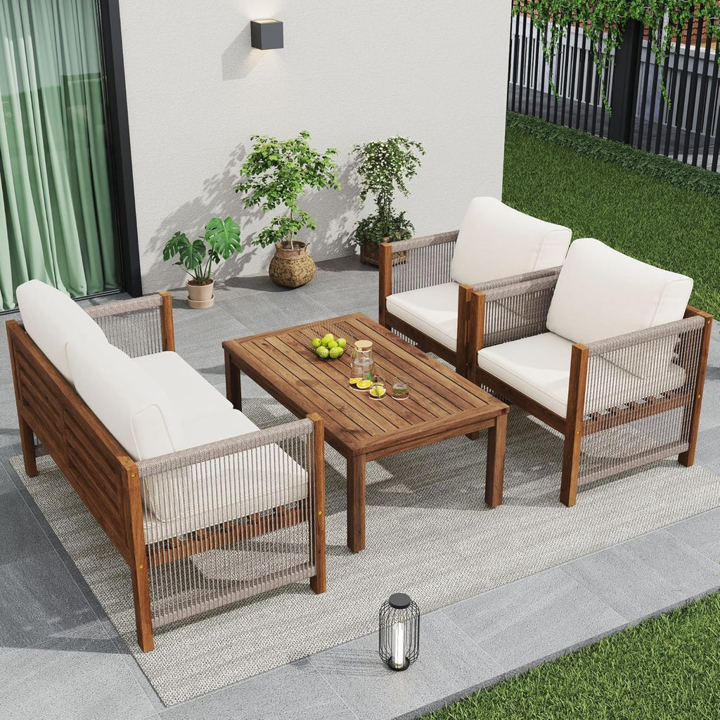Salon de Jardin,Salon de Jardin 4 Personnes,avec canapé,Table Basse et Coussins,Housse en Tissu déhoussable et Lavable,Noir (Coussins d'assise Inclus)
