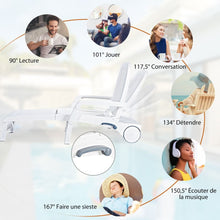 Load image into Gallery viewer, Chaise Longue Inclinable Rglable  5 Positions avec Roues Flexibles Fauteuil Relax de Camping avec Bo卯te de Rangement Charge 150KG Blanc -