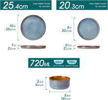 Load image into Gallery viewer, vancasso ONION Assiettes Service de Table 24 Pièces pour 8 Personnes, Service Complet en Grès - 8 Assiettes Plates, 8 Dessert et 8 Bols - Adapté au Micro-Ondes, Glaçure Gris Bleu