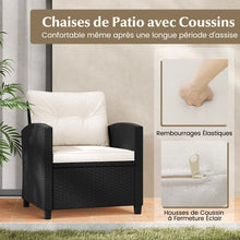 Load image into Gallery viewer, Ensemble de Meubles 3 Pices de Patio en Rotin Charge 180KG Salon de Jardin 2 Fauteuils Table Basse avec Plateau Noir/Beige/Blanc -