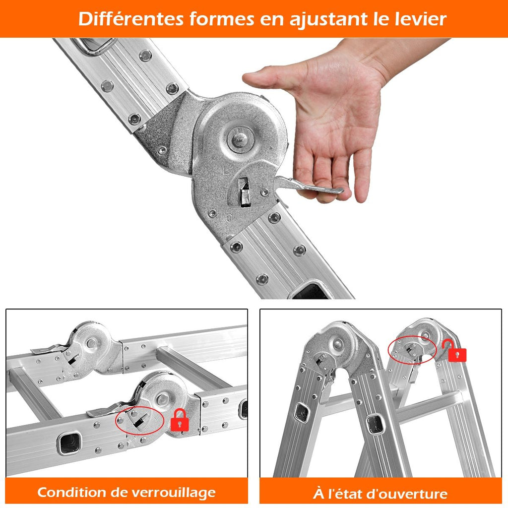 chelle Polyvalente 5 en 1 avec 2 Montants 4 Plis 15 Echelons Pliable et Multifonction Capacit 150kg en Aluminium -