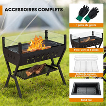Load image into Gallery viewer, Barbecue  Charbon de Bois Gril au Charbon de Bois en Acier Inoxydable avec Pare-vent Supports d'Assaisonnement tagre de Rangement Marron -