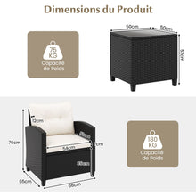 Load image into Gallery viewer, Ensemble de Meubles 3 Pièces de Patio en Rotin Charge 180KG Salon de Jardin 2 Fauteuils Table Basse avec Plateau Noir/Beige/Blanc -