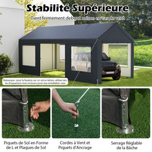 Load image into Gallery viewer, Abri de Voiture 595 x 300 cm Extérieur Tente de Garage avec 8 Parois Latérales Amovibles Portes Enroulables Fenêtres Ventilées Gris -