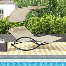 Load image into Gallery viewer, Chaise Longue Double Chaise  Bascule pour 2 Personnes 2 Appui-T锚tes Amovibles Cadre en Mtal Robuste Lit de Repos Ergonomique 2 Places Gris/Noir/Beige -