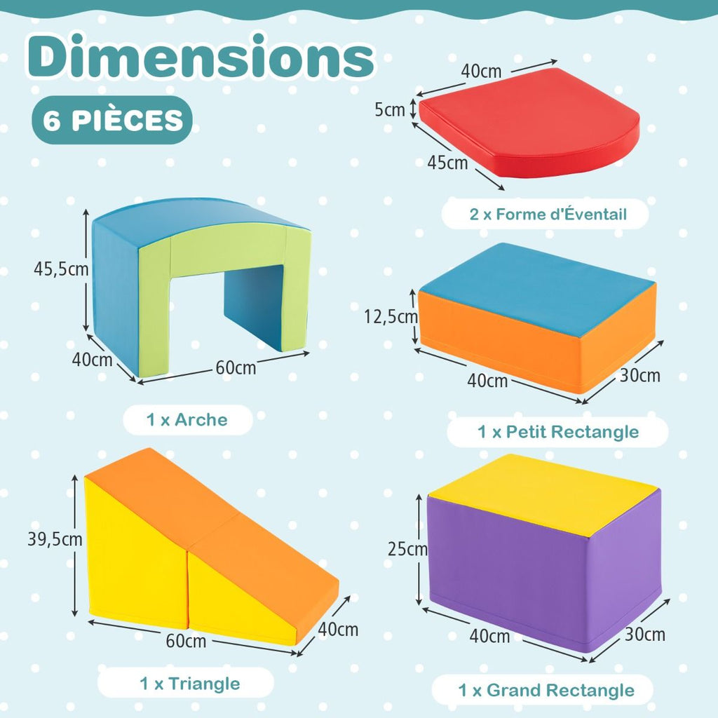 6 Blocs d橢scalade en Mousse Jeu d橢scalade pour Tout-Petits Jeu d橝ctivit d橢scalade Color Tunnel Escaliers et Rampe pour 12+ Mois Color/Bleu/Violet -
