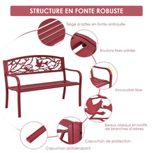 Load image into Gallery viewer, Banc de Jardin en Fer Rsistant de Haute Qualit Style Contemporain 2-3 Places Parfait pour Extrieur 127x60x88cm Rouge -