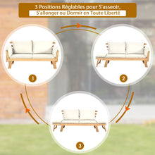 Load image into Gallery viewer, Chaise Longue Convertible avec Coussin Canapé de Jardin 2 en 1 en Bois d’Acacia avec Accoudoir Réglable pour Patio Piscine Jardin Blanc/Gris/Bleu/Rouge -
