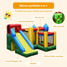 Load image into Gallery viewer, Ch芒teau Gonflable 4 en 1 pour Enfant 3-10 Ans avec Toboggan Aire de Saut Mur d橢scalade Panier de Basketball -