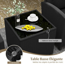 Load image into Gallery viewer, Ensemble de Meubles 3 Pices de Patio en Rotin Charge 180KG Salon de Jardin 2 Fauteuils Table Basse avec Plateau Noir/Beige/Blanc -
