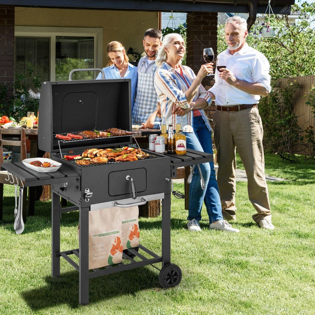Barbecue à Charbon de Bois Portable avec 2 Tables d'Appoint Noir -