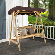 Load image into Gallery viewer, Balancelle de Jardin 2 Places en Bois avec Toit Inclinable Imperméable Chaîne Métallique Réglable Charge 240KG Cadre en A pour Jardin Véranda Cour -